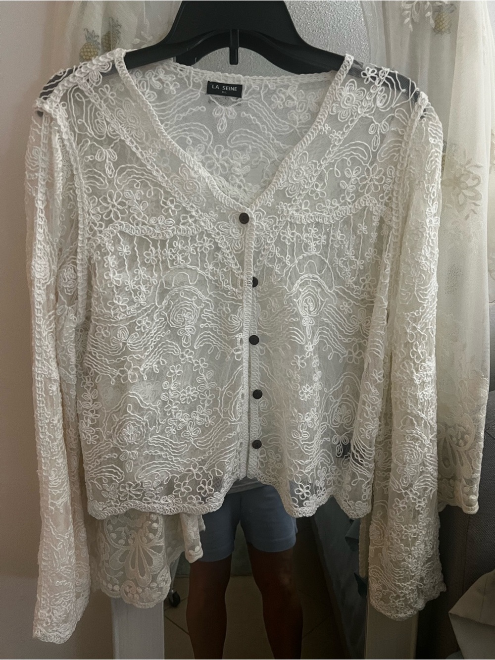 Ivory Lace Button-Front Cardigan